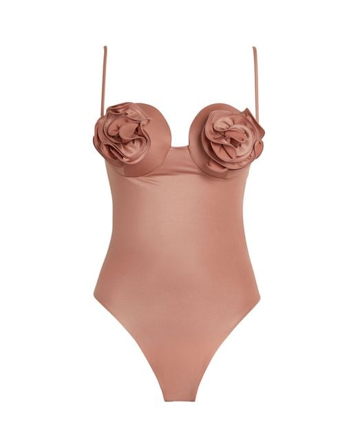 Magda Butrym Brown Rose Appliqué Swimsuit