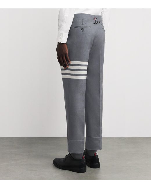 Thom Browne Gray Wool 4-Bar Stripe Tailored Trousers for men
