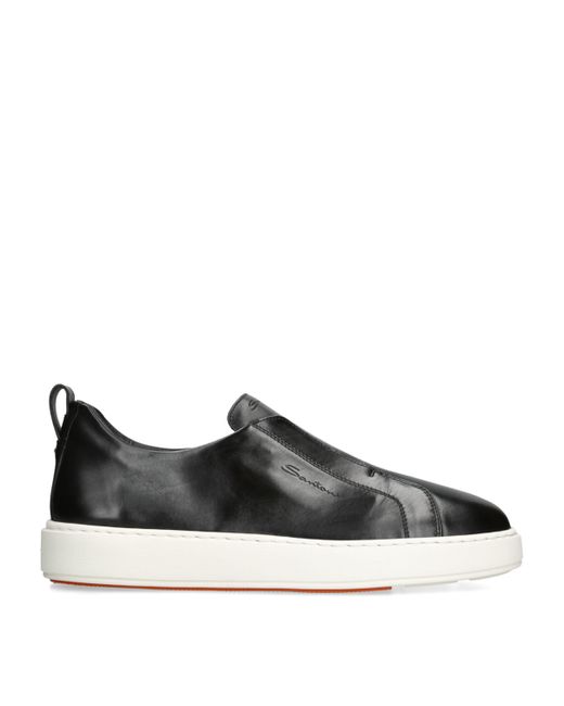 Santoni Black Leather Clean Icon Victory Sneakers for men