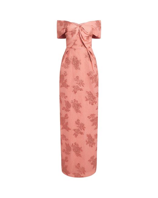 Rebecca Vallance Pink Floral Off-The-Shoulder Levinia Gown