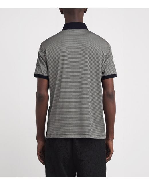Emporio Armani Gray Lyocell-Cotton Micro-Print Polo Shirt for men