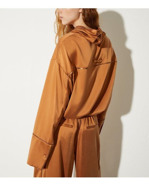 MAX&Co. Brown Stretch-Silk Cowl-Neck Blouse