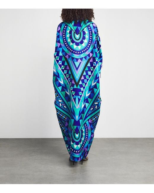 Emilio Pucci Blue Silk Printed Kaftan Maxi Dress