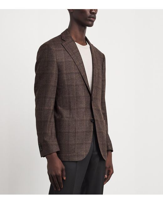 Corneliani Brown Virgin Wool Mouliné Check Blazer for men