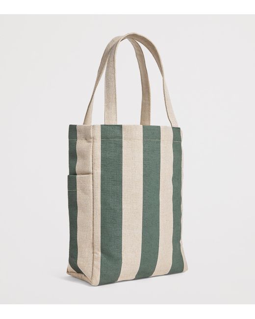 Harrods White Jute Striped Logo Shopper Tote Bag