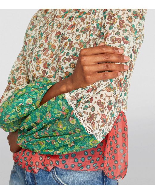 MAX&Co. Green Floral Print High-neck Blouse