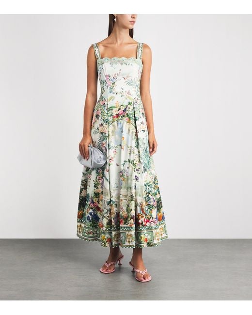 Camilla White Stretch-Cotton Art For The Empress Flared Midi Dress