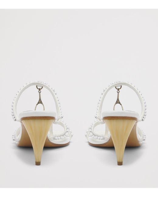 McQueen White Beaded Rosa Heeled Sandals 70