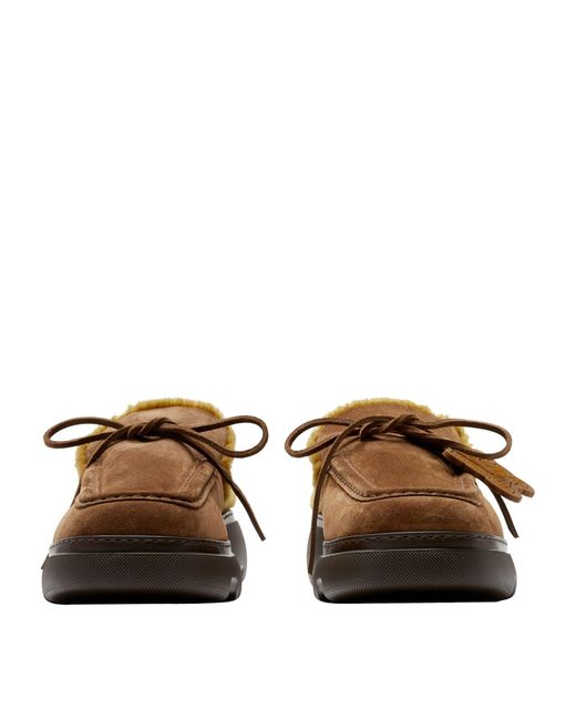 Burberry Brown Suede Shearling-lined Stony Mules for men