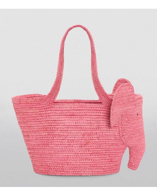 Loewe Pink X Paula's Ibiza Raffia Elephant Basket Tote Bag