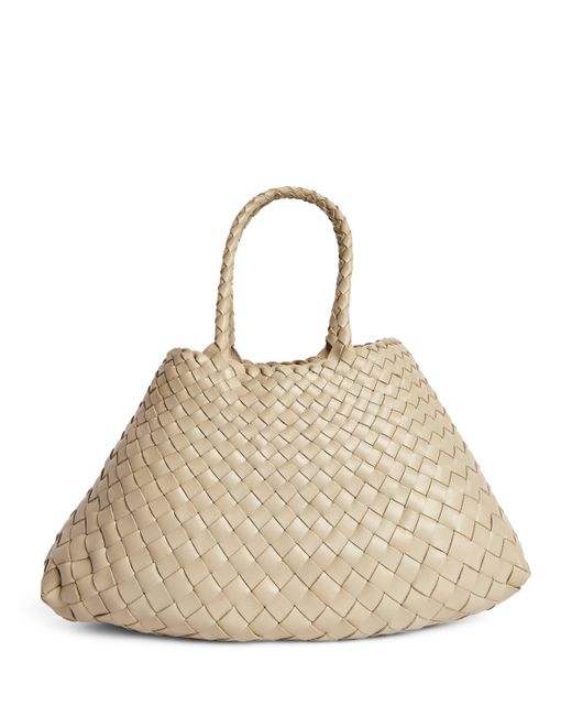 Dragon Diffusion Natural Small Leather Woven Santa Croce Tote Bag