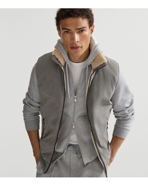 Brunello Cucinelli Gray Waxed Techno Down-Filled Gilet for men