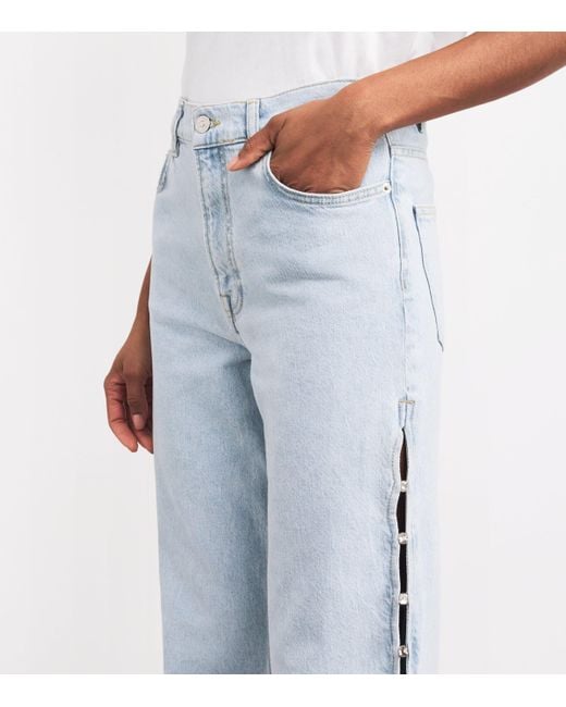 Maje Blue Embellished Wide-Leg Jeans