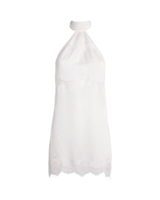 Kiki de Montparnasse White Silk Lace-Trim Carla Slip Dress