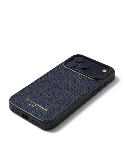 Aspinal Blue Grained Leather Iphone 17 Pro Case