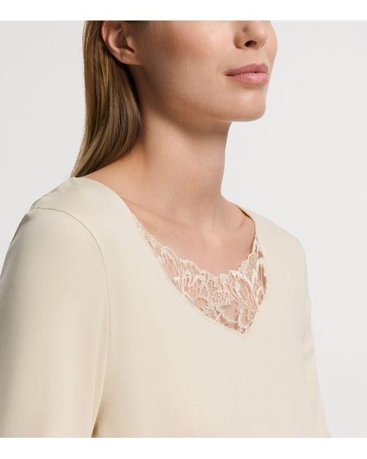 Hanro Natural Cotton Long-Sleeve Belen Nightdress