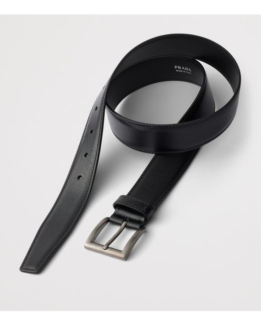 Prada Black Leather Square-Buckle Belt for men