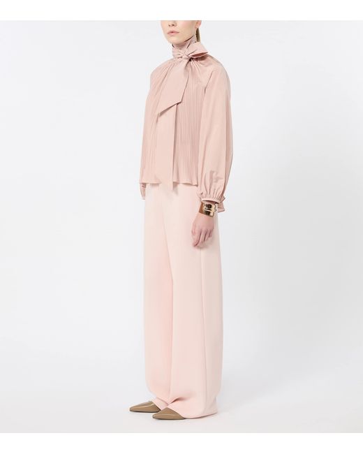 Max Mara Pink Pleated Pussybow Blouse