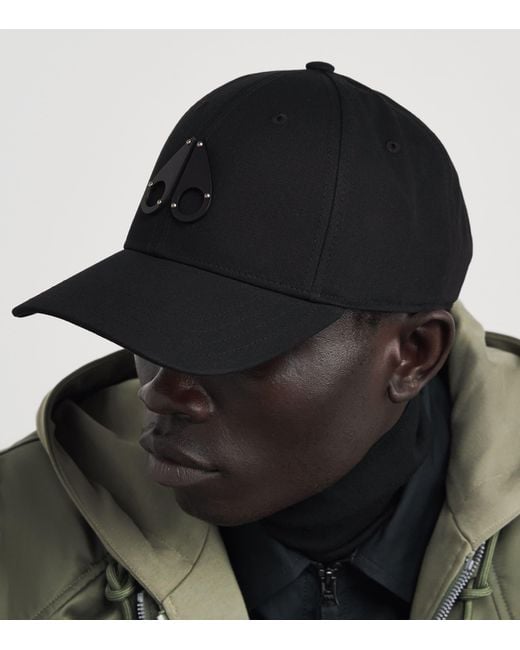 Moose Knuckles Black Cotton Logo Baseball Cap for men