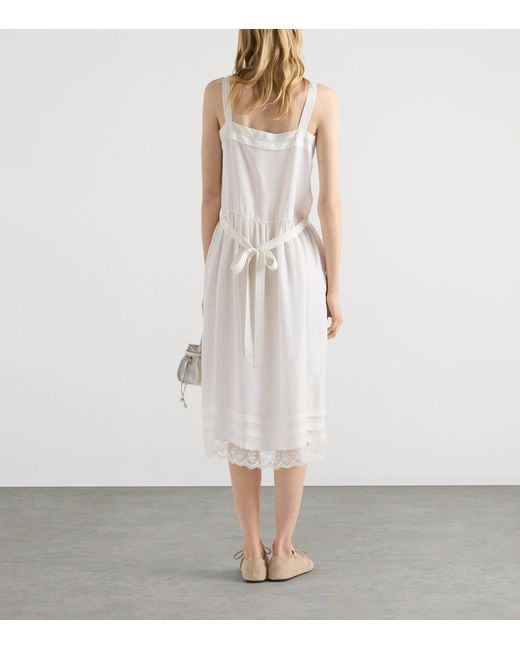 Prada White Cupro-Silk Embroidered Midi Dress