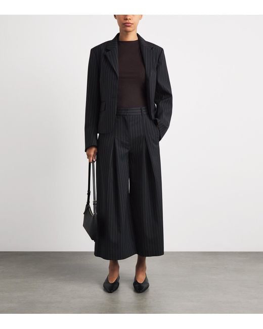 ME+EM Black Pinstripe Cropped Wide-Leg Trousers