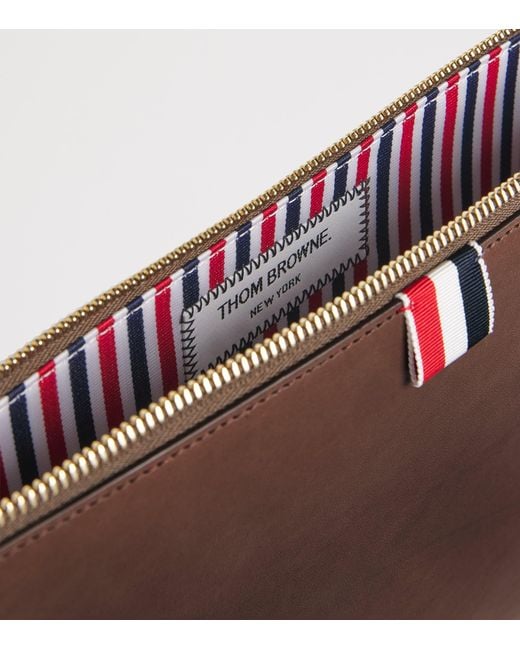 Thom Browne Brown Medium Leather Gusset Folio Bag for men