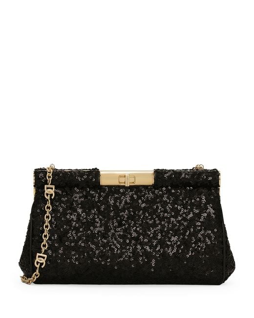 Dolce & Gabbana Black Medium Sequin-Detail Marlene Shoulder Bag