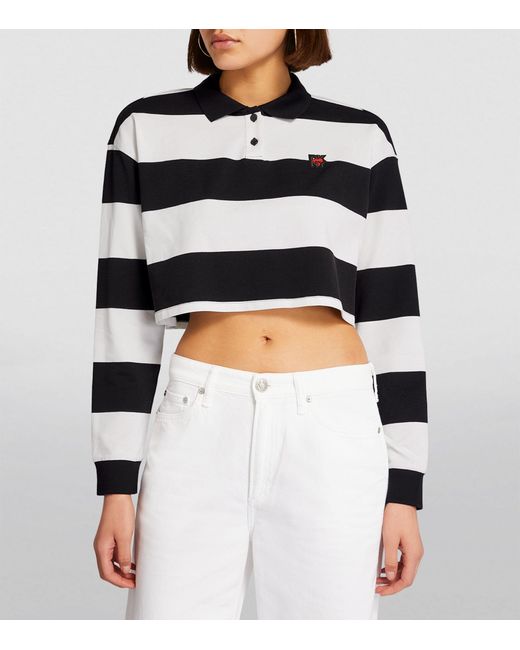 DKNY Black Striped Cropped Polo Shirt