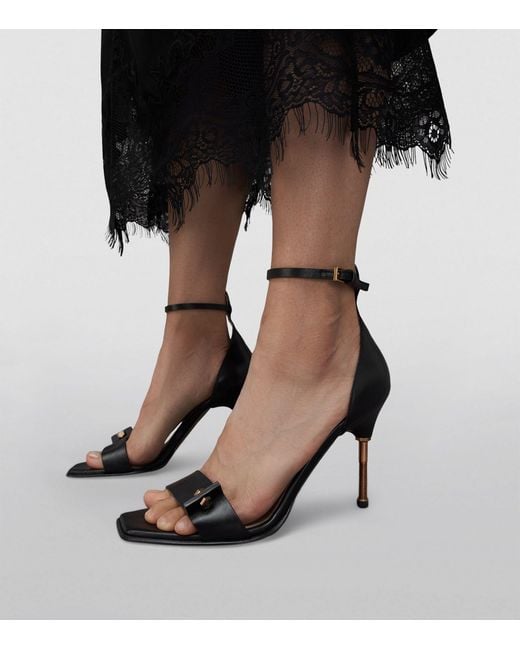 AllSaints Black Leather Betty Heeled Sandals 100