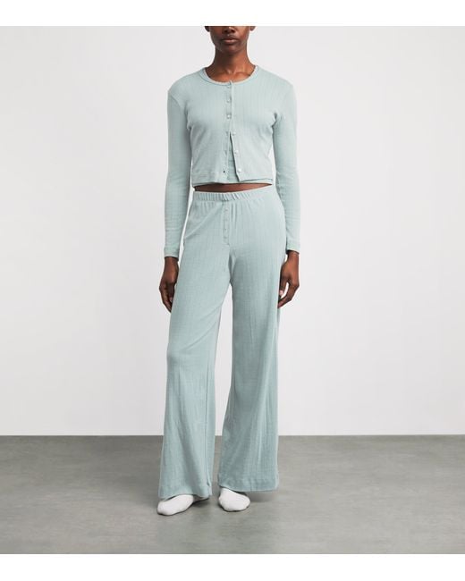 Leset Blue Cotton Pointelle Lounge Cardigan