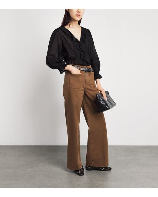 FRAME Brown Cotton-Blend Harbour Palazzo Trousers