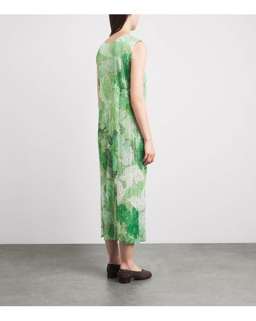 Pleats Please Issey Miyake Green Pleated Foggy Forest Midi Dress