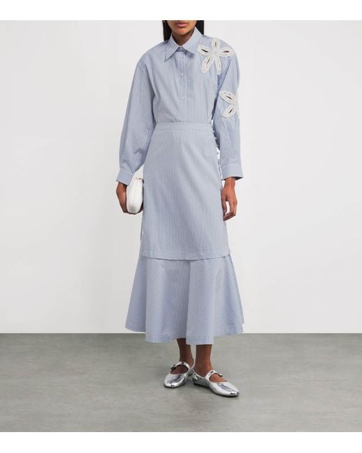 Sandro Blue Cotton-Blend Stripe Midi Skirt