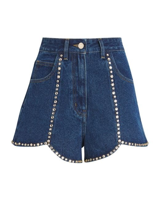 Sandro Women's Blue Denim Rhinestone-Embellished Shorts