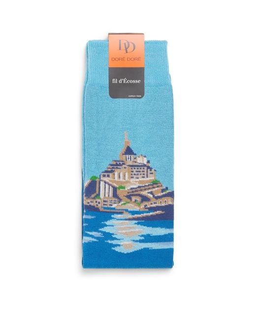 Doré Doré Blue Jacquard Mont Saint-Michel Socks for men