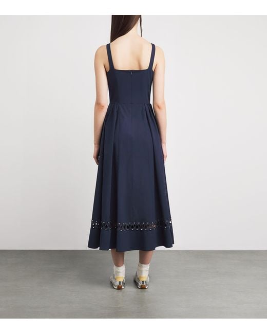 Maje Blue Poplin Embroidered Midi Dress