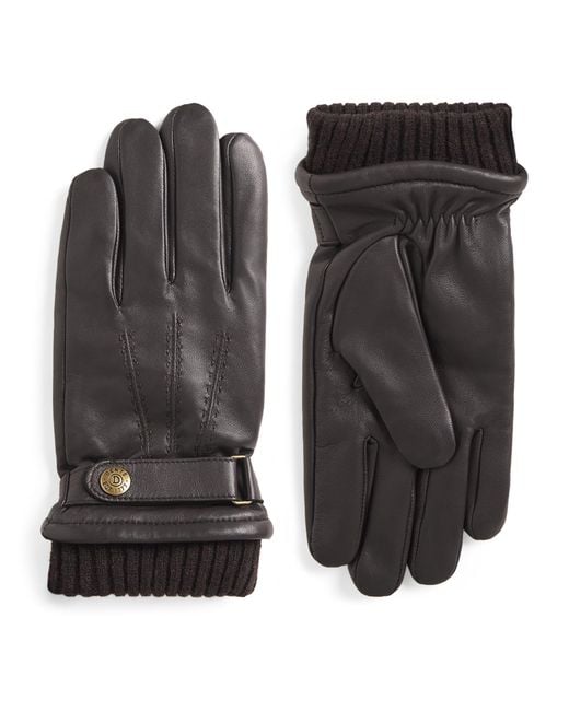 Dents Black Leather Henley Gloves for men
