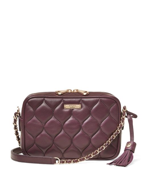 Aspinal Purple Leather Alice Cross-Body Bag