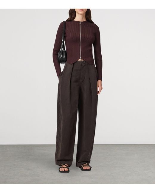 AllSaints Purple Ribbed Cruz Cardigan