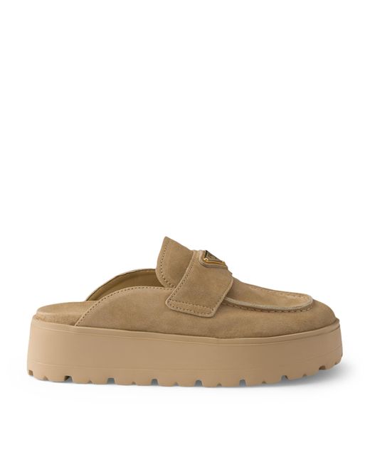 Prada Brown Suede Flatform Mules