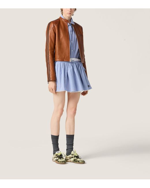 Miu Miu Blue Gingham Side-Tie Mini Skirt