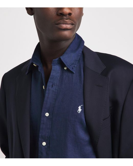 Polo Ralph Lauren Blue Linen Custom-Fit Shirt for men