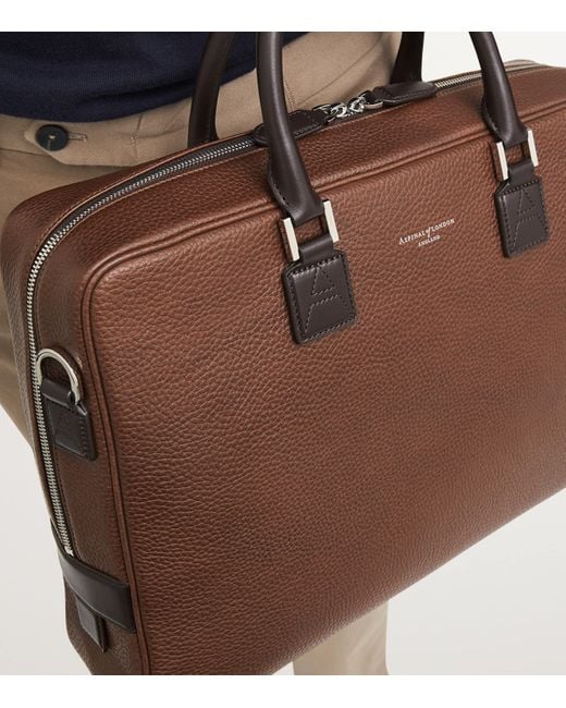 Aspinal Brown Leather Mount Street Briefcase Bag for men