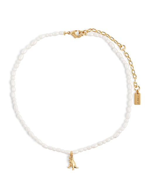 COACH White Glass Pearl Rexy Choker Necklace