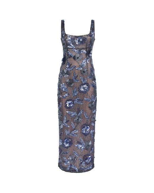 Rachel Gilbert Blue Embellished Pierre Midi Dress