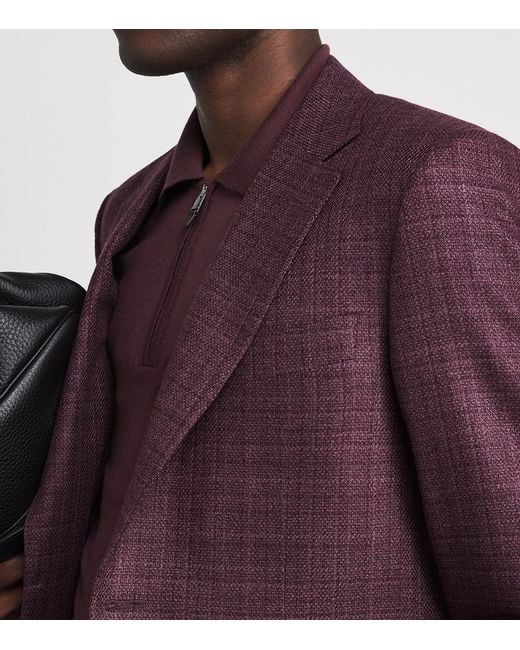 Canali Purple Wool-Silk Check Blazer for men