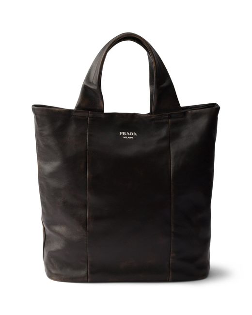 Prada Black Distressed Nappa Leather Tote Bag