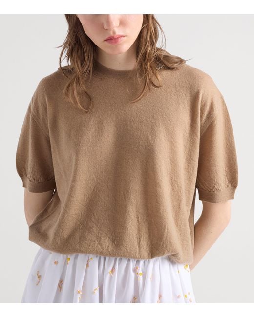 Prada Natural Cashmere Short-Sleeve Sweater
