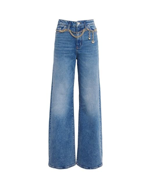 Maje Blue Chain-Detail High-Rise Wide-Leg Jeans