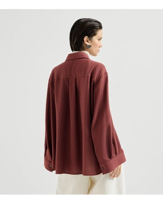 Brunello Cucinelli Red Virgin Wool-Blend Twill Shirt